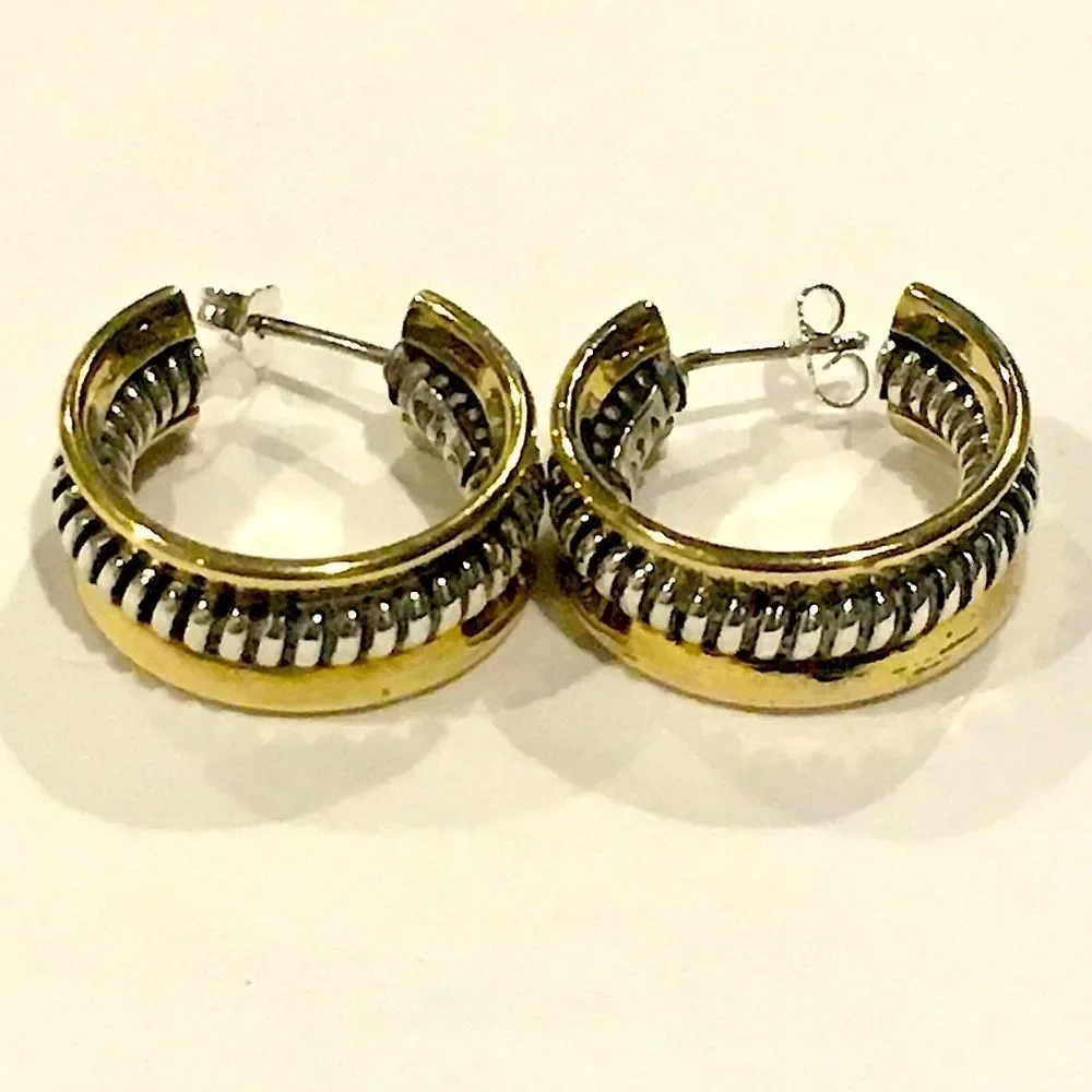 SILPADA Sterling Silver 925 Two Tone Hoop Earrings P0382 - Picture 11 of 16